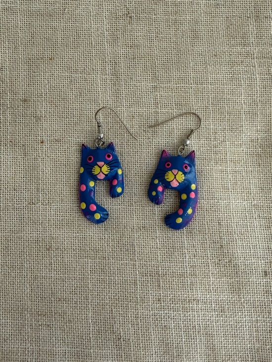 Jewelry - Cat Handmade Painted Wooden Polka Dot Earrings